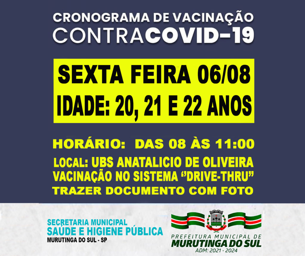 CRONOGRAMA VACINA 20 21 22 ANOS